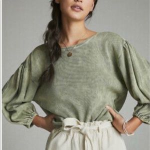 Women’s Anthropologie Pilcro Balloon Sleeve Waffle Weave Sweatshirt Green Sz XS
